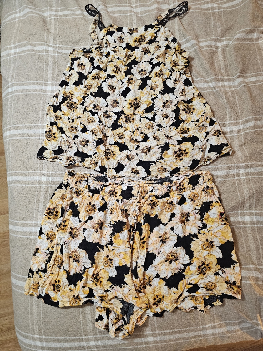 Maurices Black Floral Tank & Shorts Pajama Set with Yellow and White Florals